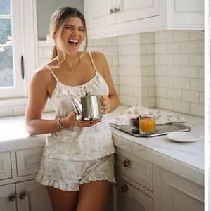 Djerf avenue x Sofia Riche Grainge Go Slow Ruffle Strap Top Holiday Bow (BNWT)